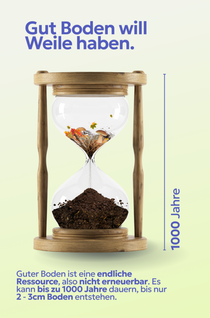 Illustration einer Sanduhr mit Erde und Lebewesen.