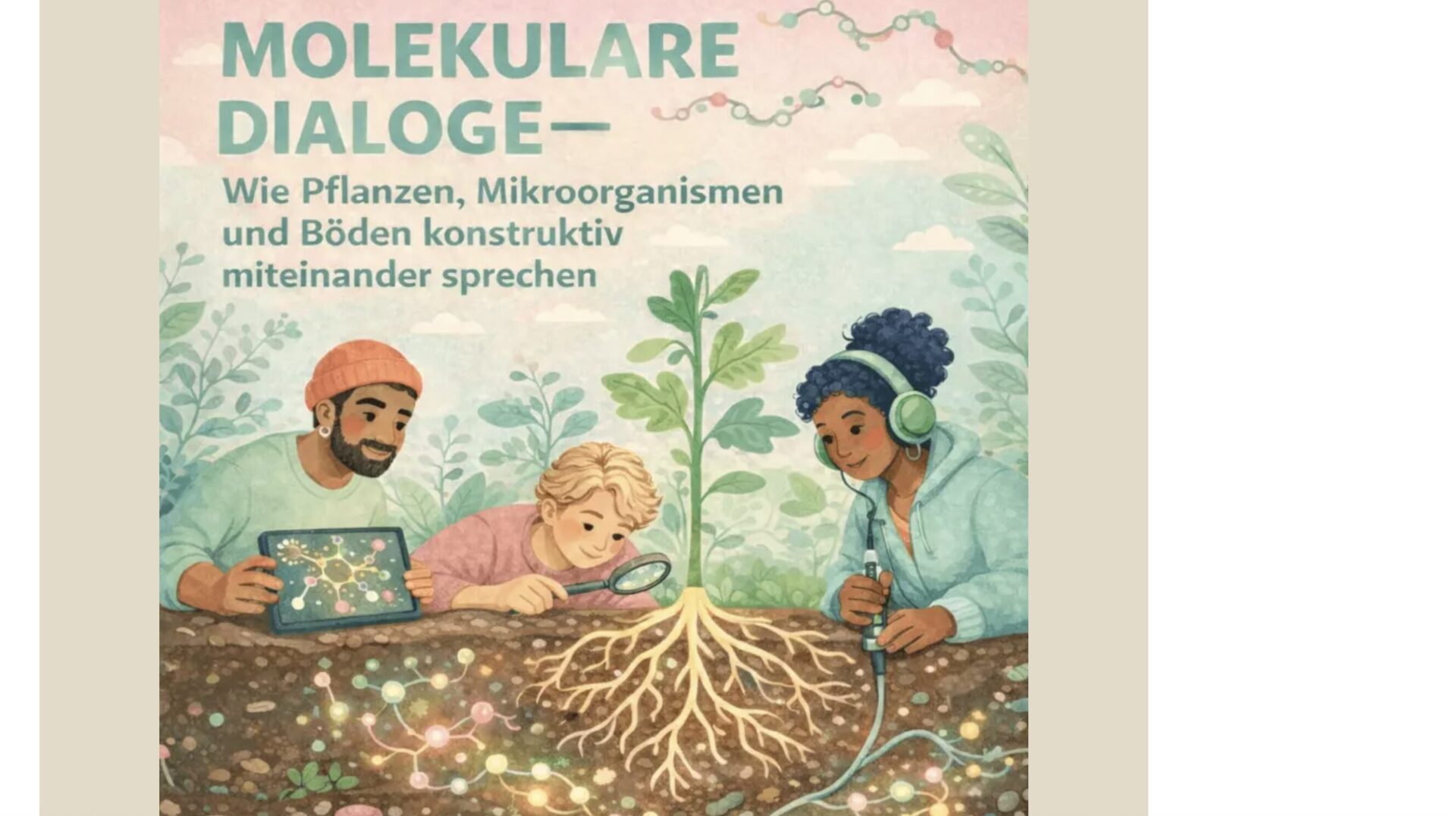 Illustration mit drei Menschen, die den Boden untersuchen,