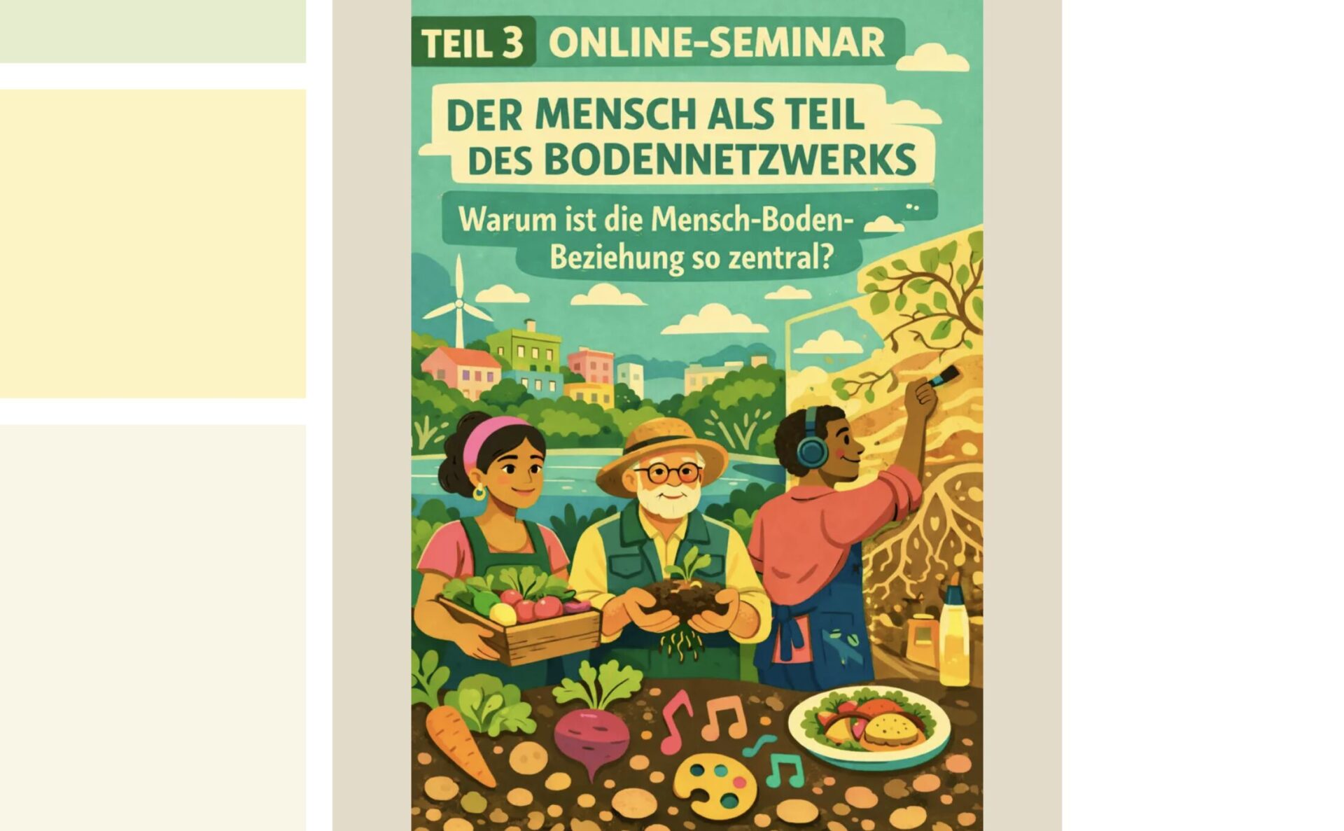 Menschen vor verschiedenen Lebensmitteln.